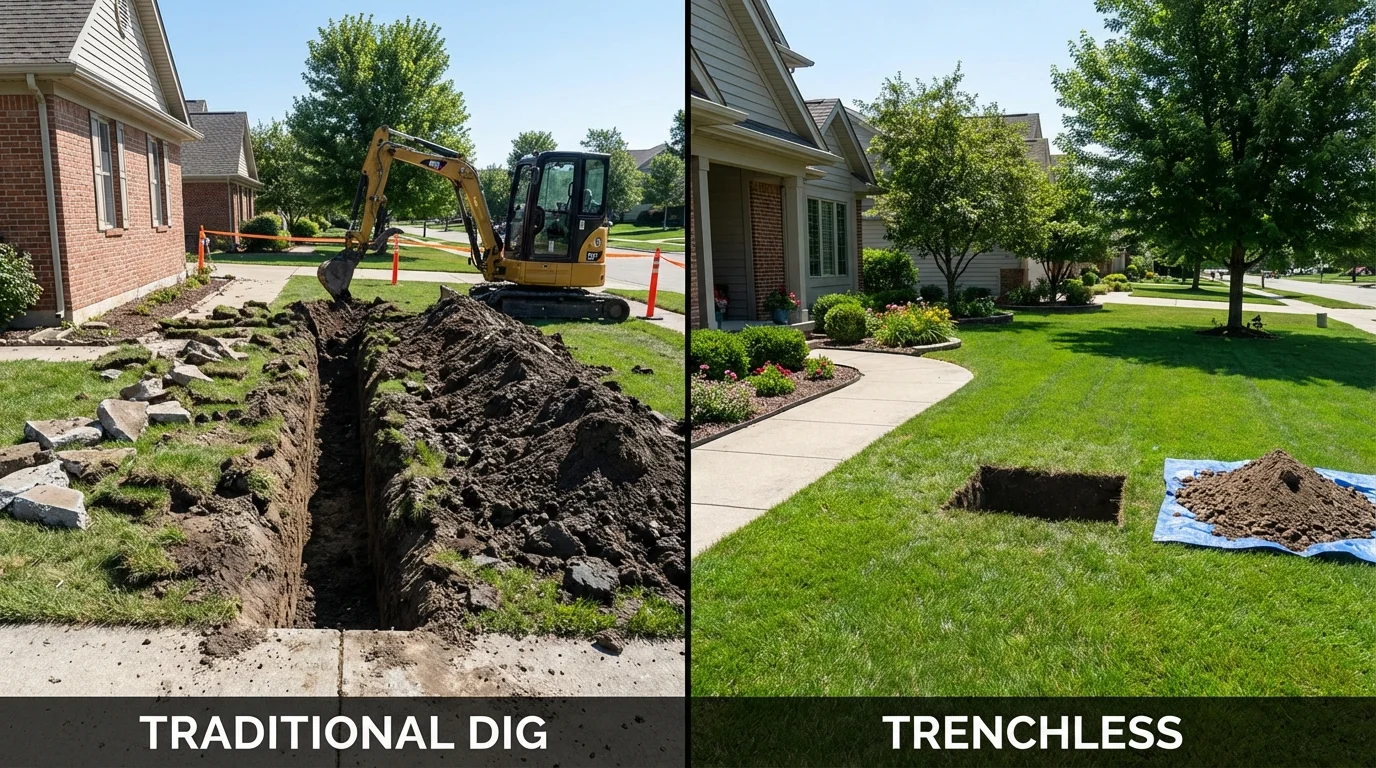 Trenchless sewer repair with minimal yard damage versus traditional excavation in Park Rapids, MN